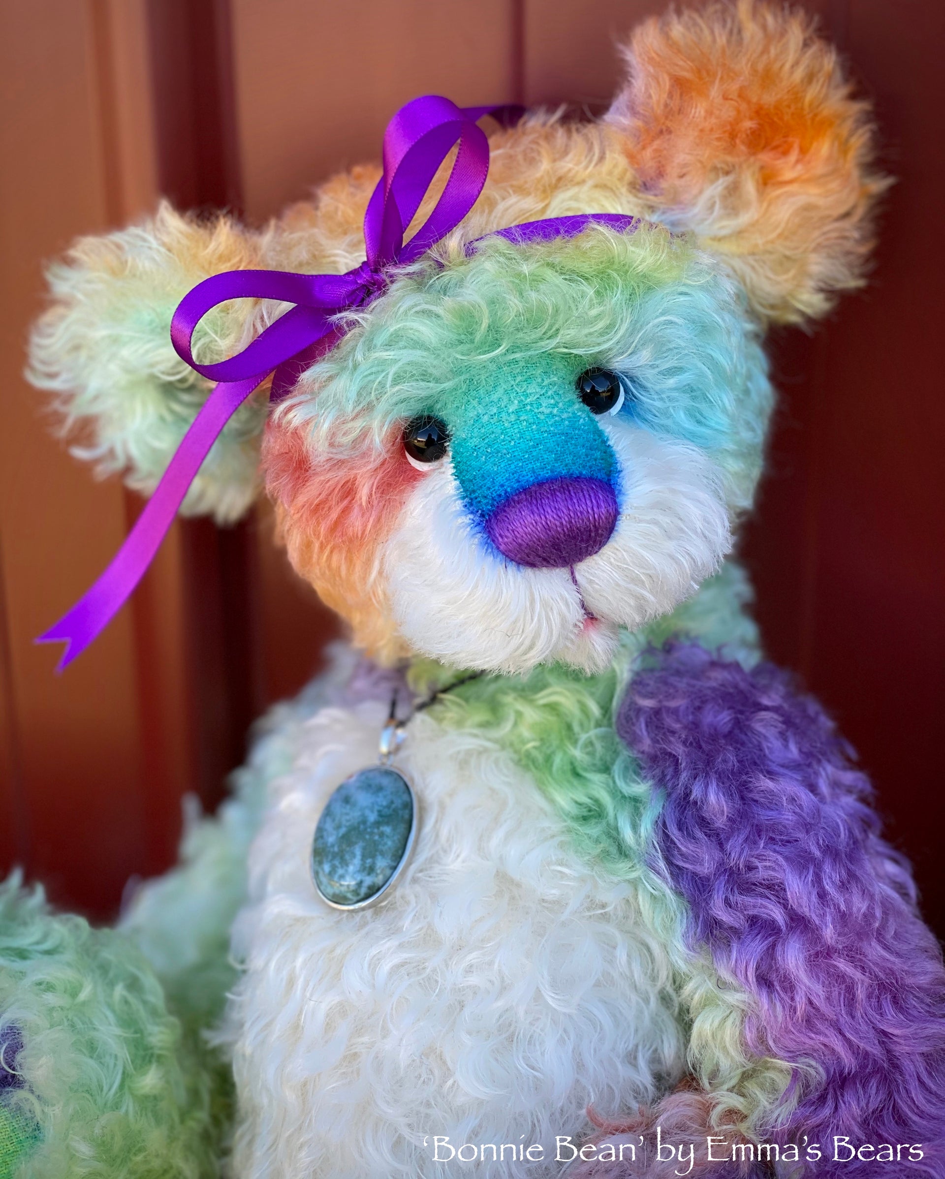 Bonnie Bean - 15" hand dyed rainbow curly kid mohair Artist Bear by Emma's Bears - OOAK