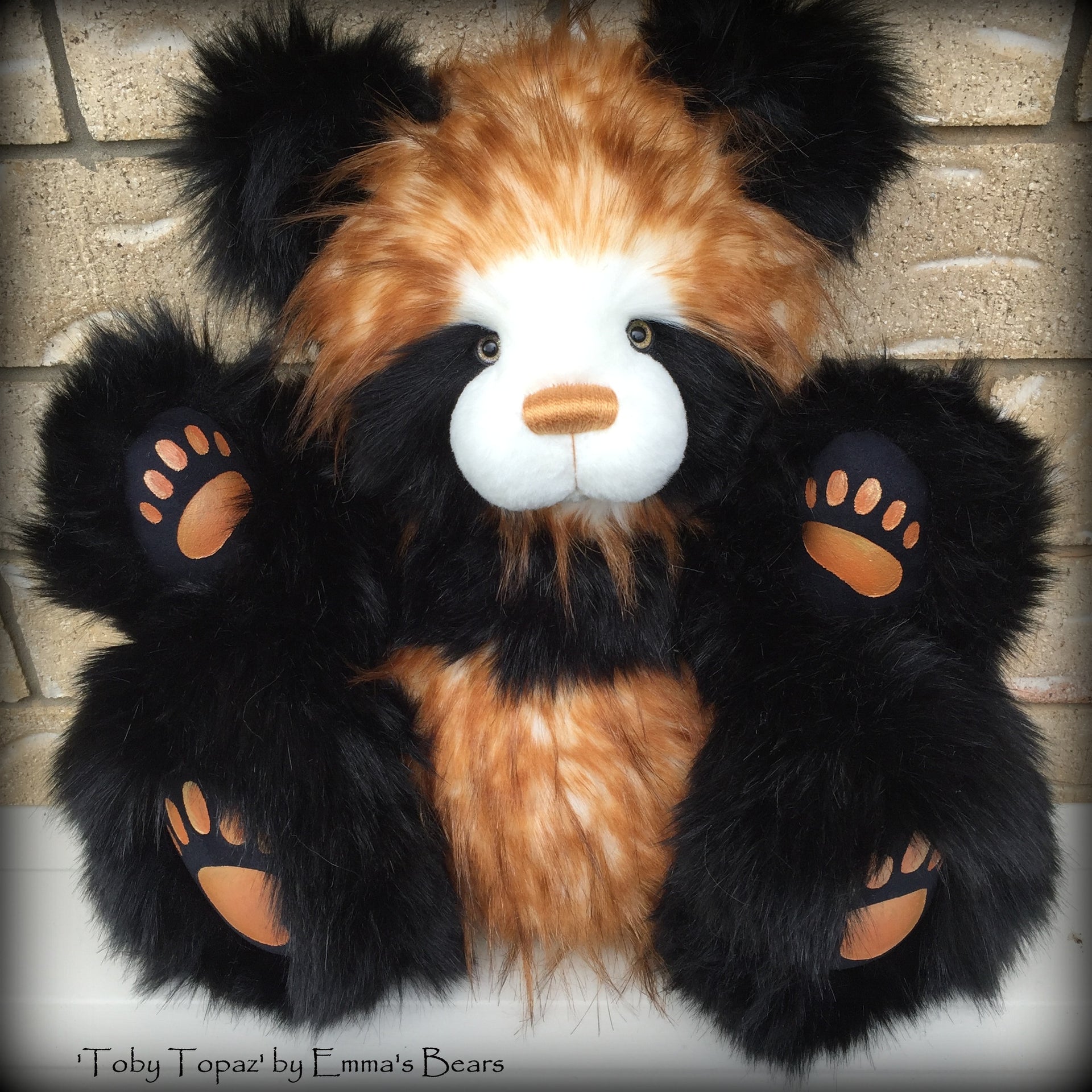 Toby Topaz - 22" faux fur artist panda bear  - OOAK by Emma's Bears