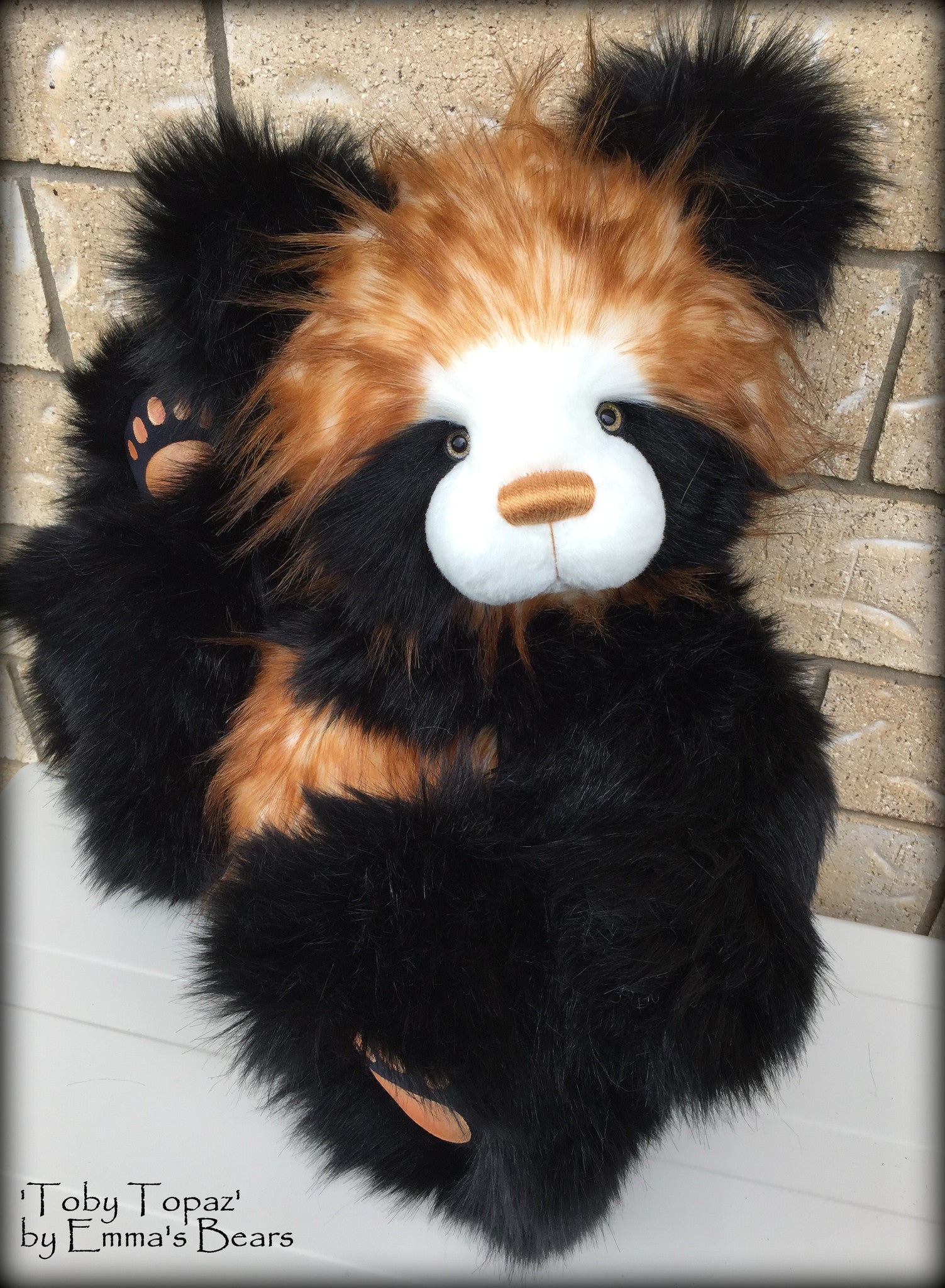 Toby Topaz - 22" faux fur artist panda bear  - OOAK by Emma's Bears