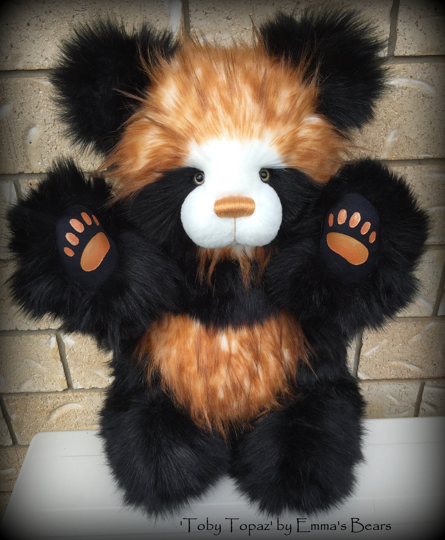 Toby Topaz - 22" faux fur artist panda bear  - OOAK by Emma's Bears
