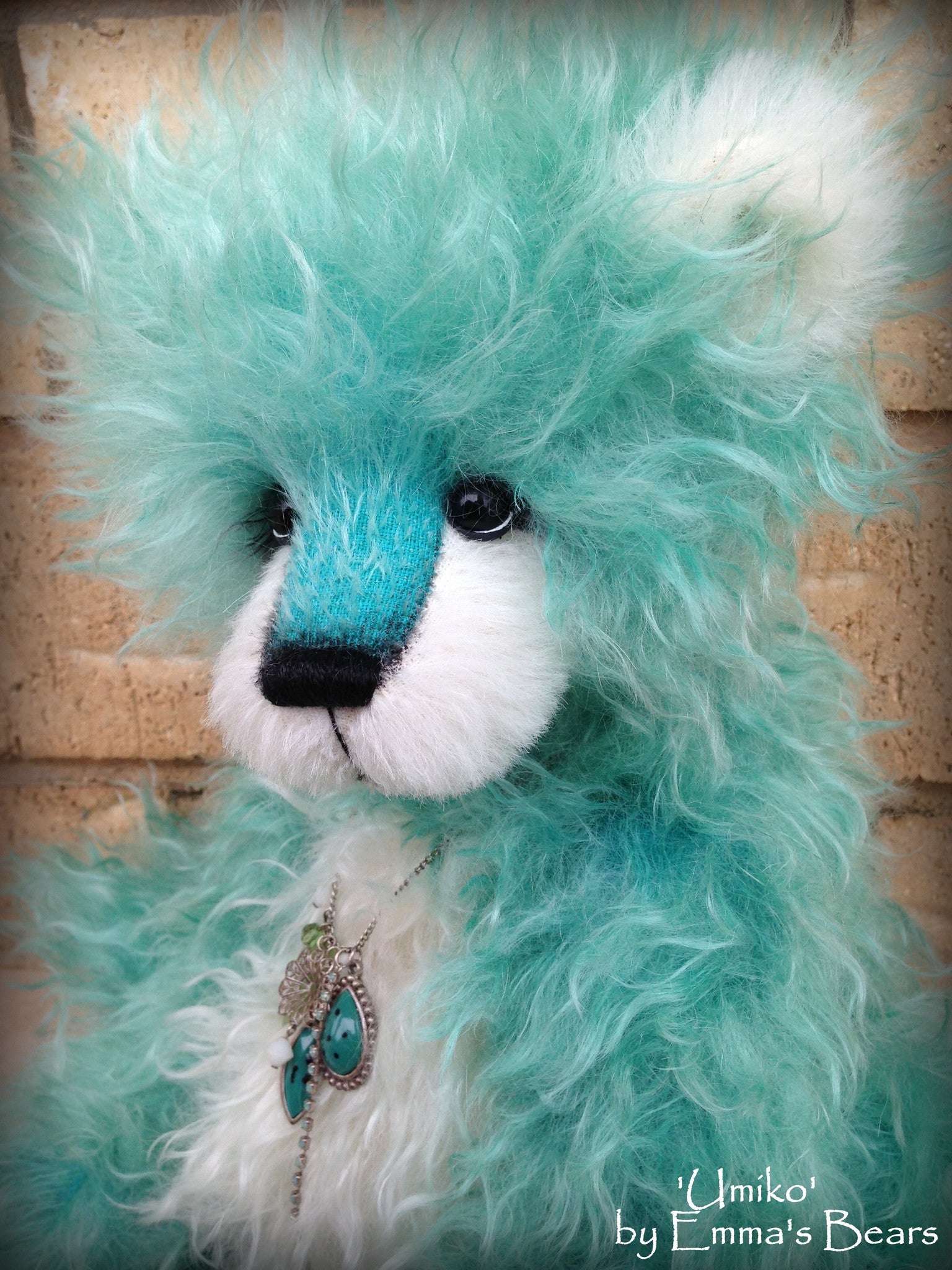 Umiko - 17IN hand dyed turquoise mohair bear by Emmas Bears - OOAK