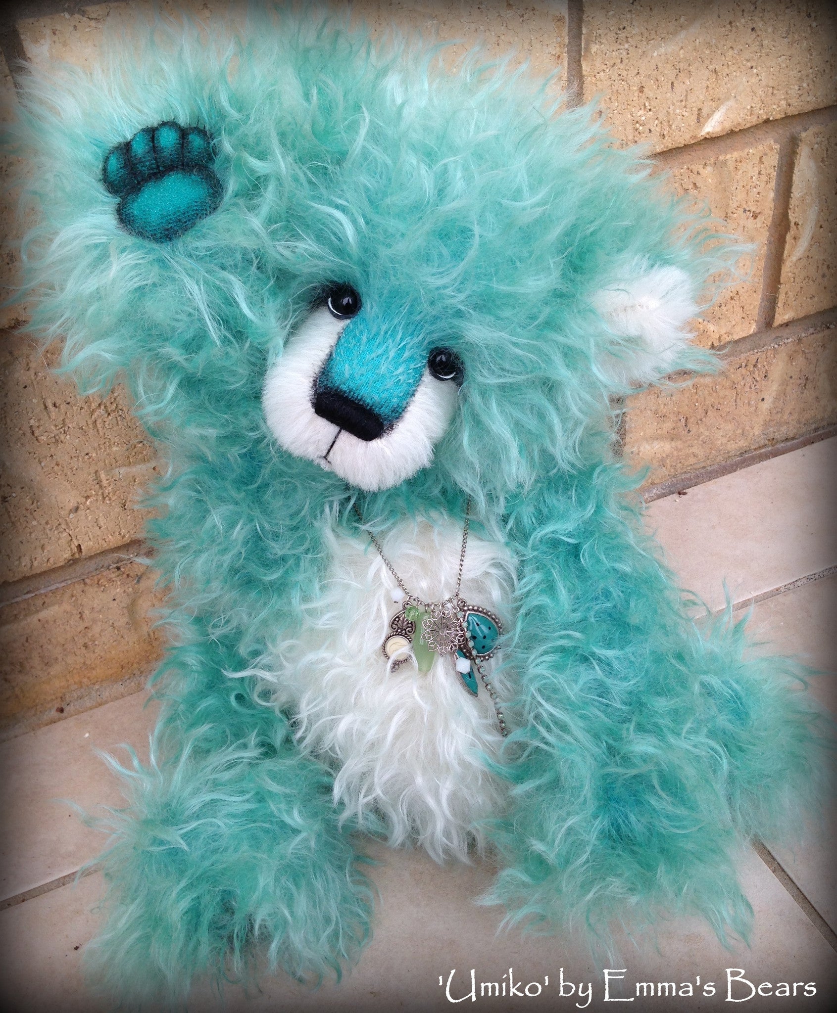 Umiko - 17IN hand dyed turquoise mohair bear by Emmas Bears - OOAK