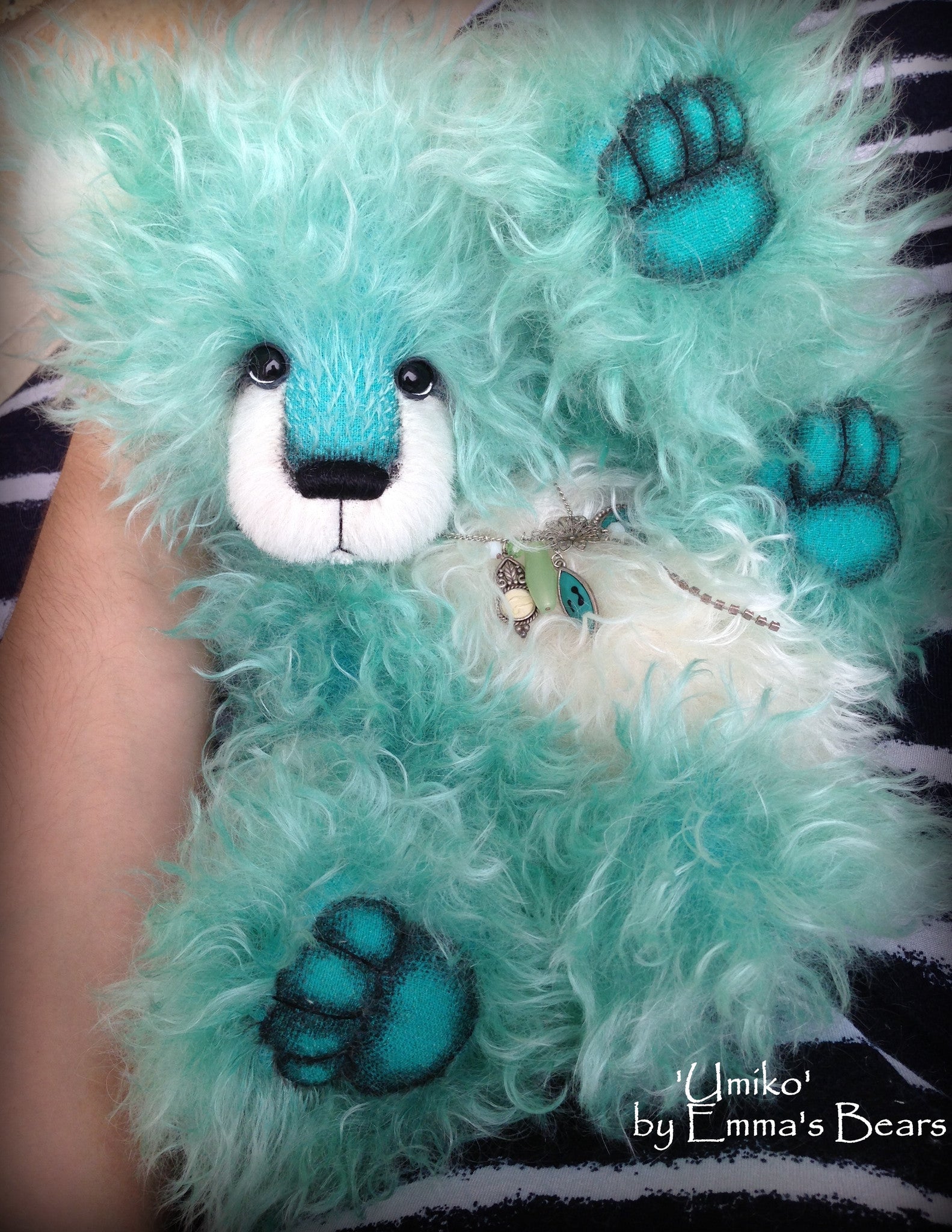 Umiko - 17IN hand dyed turquoise mohair bear by Emmas Bears - OOAK