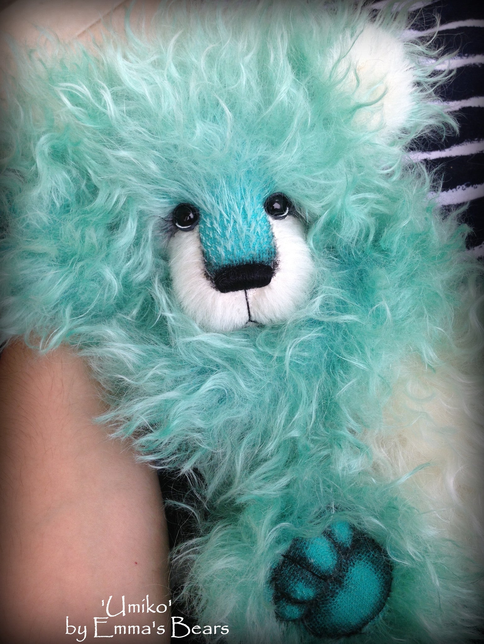 Umiko - 17IN hand dyed turquoise mohair bear by Emmas Bears - OOAK