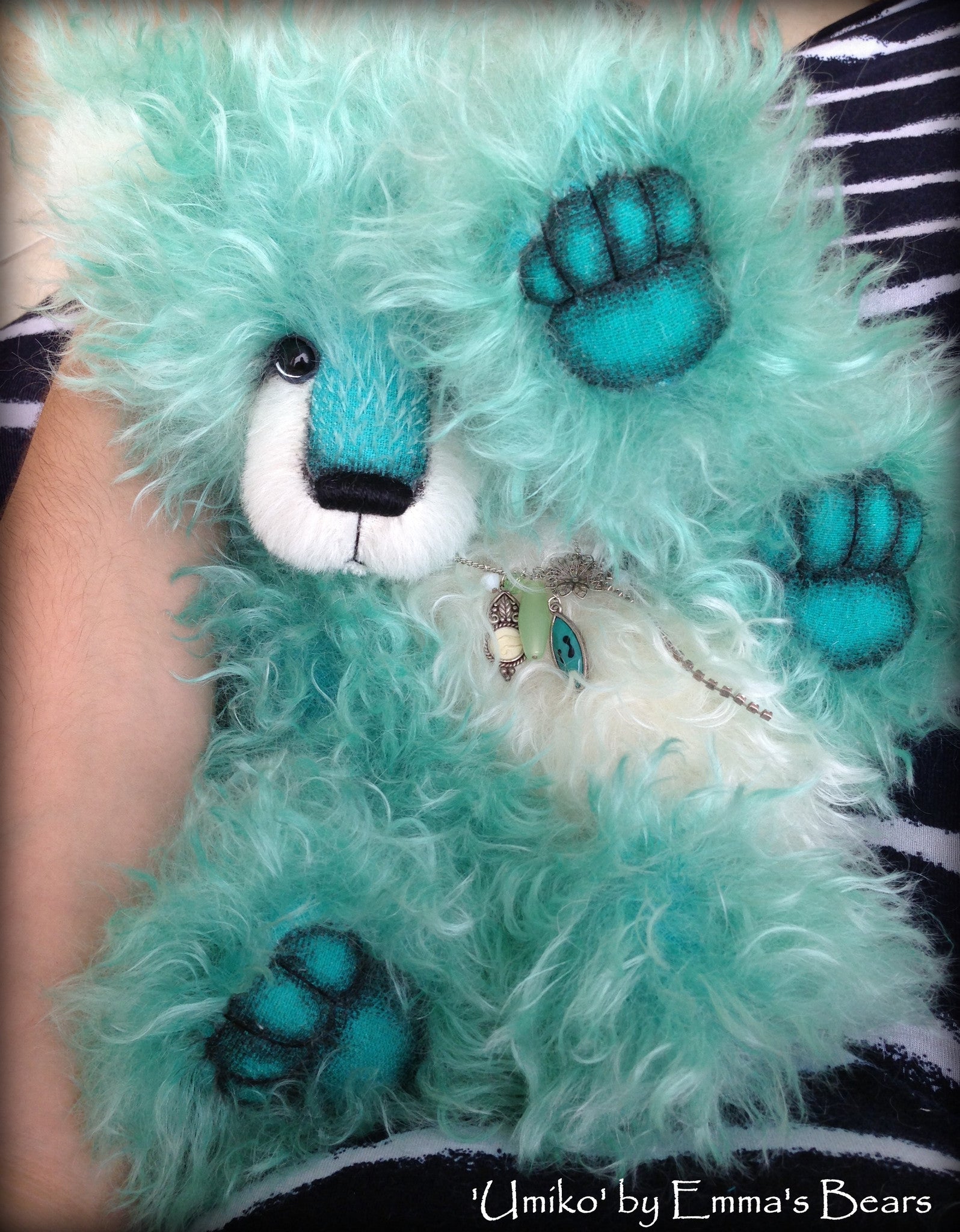 Umiko - 17IN hand dyed turquoise mohair bear by Emmas Bears - OOAK